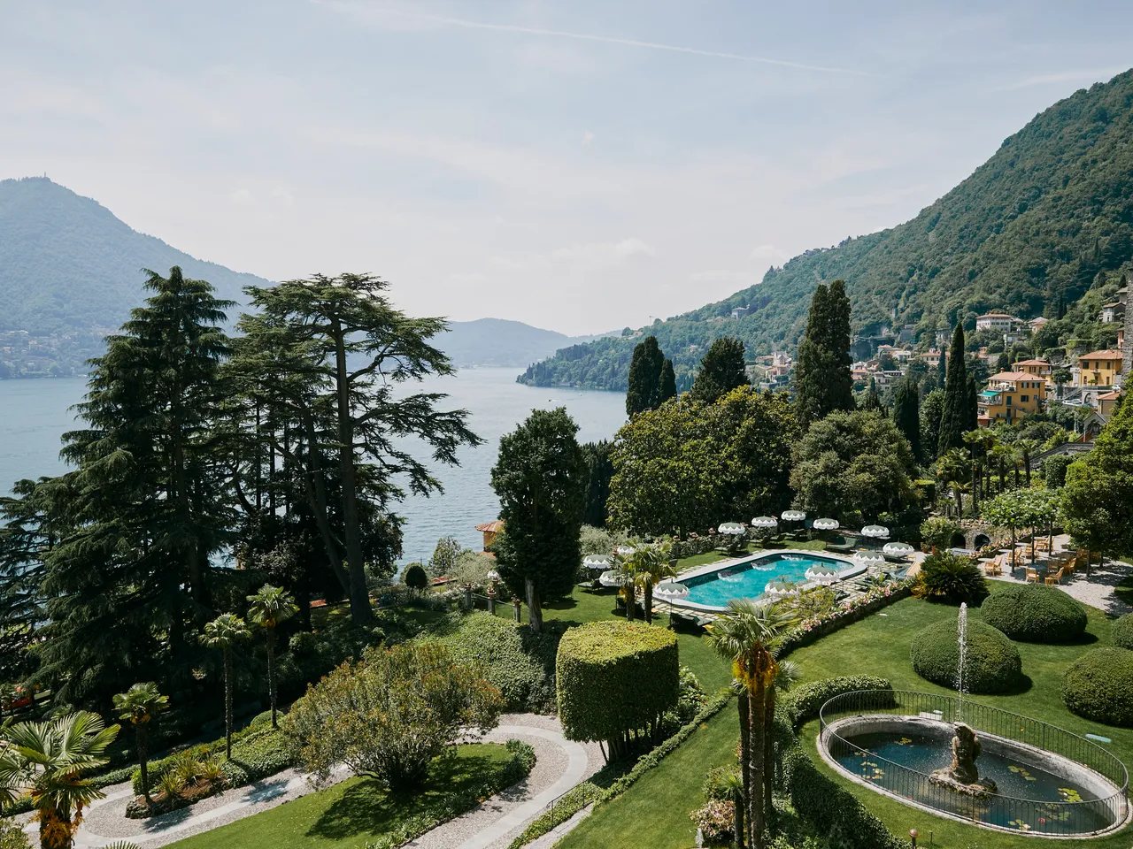 Lakeside villa gardens and pool on Lake Como